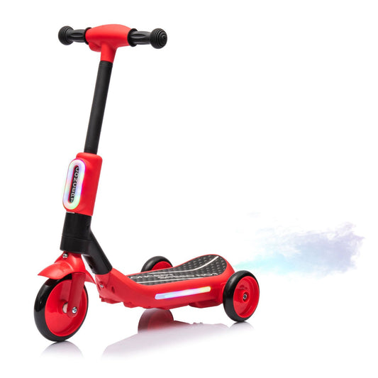 2in1 Kids Ride On Three-Wheel Electric Scooter,Tail Color Lights W/Spray,Wider Pedal,PU Wheels For Effective Floor Protection,Independent Light Switch With Music,One Button Acceleration For Kids 3+ - Discount Msrp 
