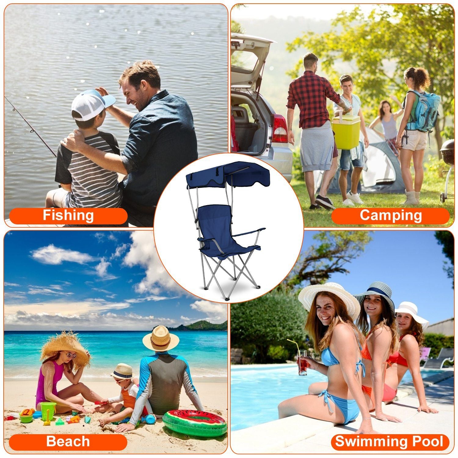 Foldable Beach Canopy Chair Sun Protection Camping Lawn Canopy Chair 330LBS Load Folding Seat - Discount Msrp 