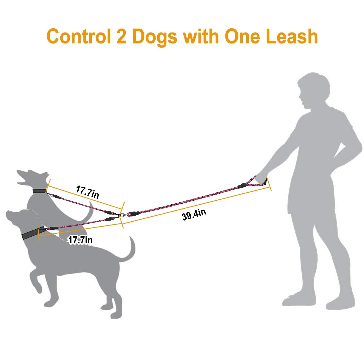 Double Dogs Leash No-Tangle Dogs Lead Reflective Dogs Walking Leash w/ Swivel Coupler Padded Handle - Discount Msrp 
