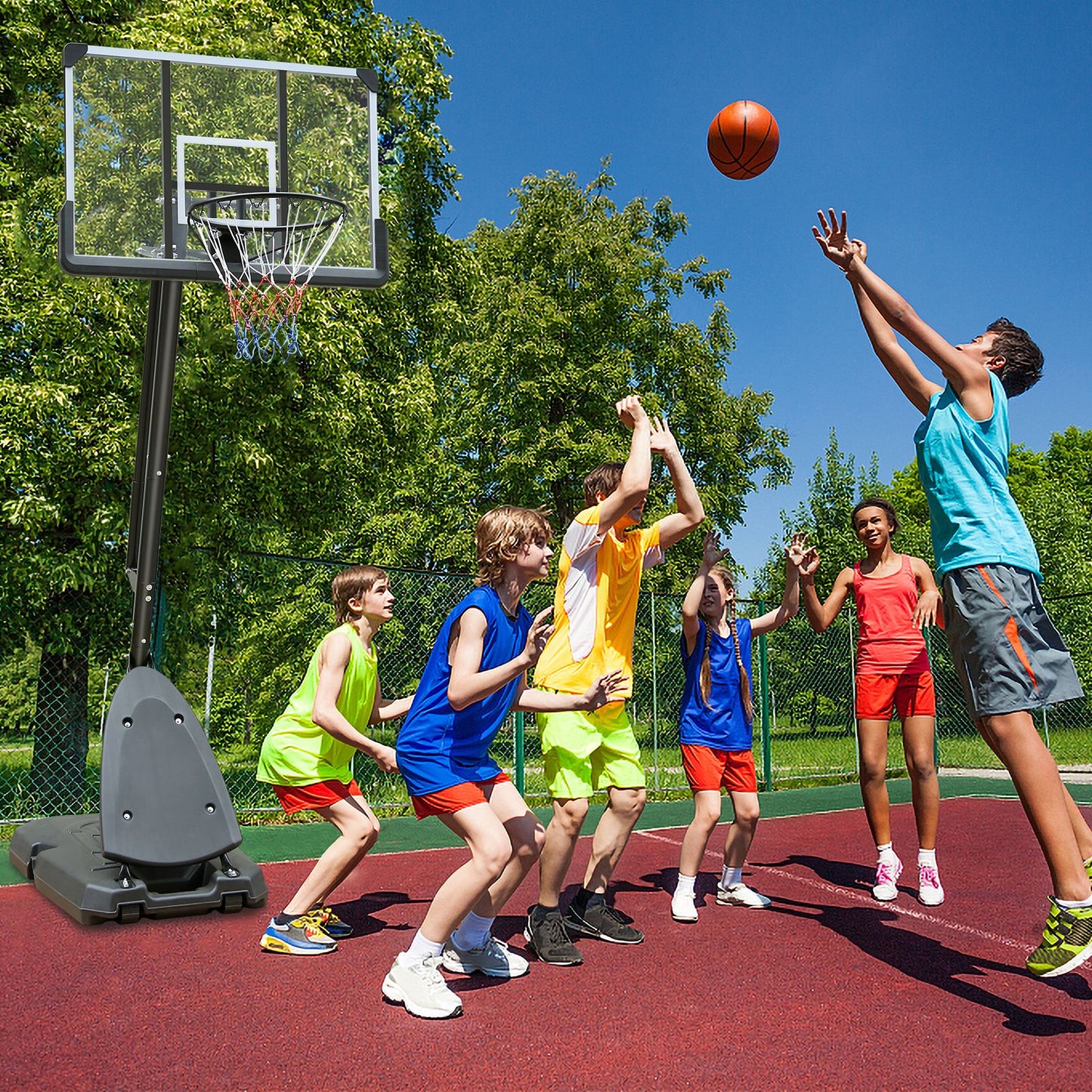 Use for Outdoor Height Adjustable 7.5 to 10ft Basketball Hoop 44 Inch Backboard Portable Basketball Goal System with Stable Base and Wheels - Discount Msrp 