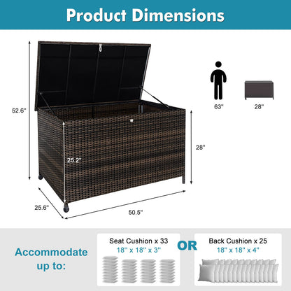 120 Gal. Outdoor Wicker Storage Box Waterproof, Resin Rattan Deck Box for Patio Garden Furniture, Outdoor Cushion Storage - Discount Msrp 