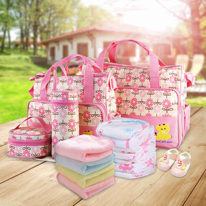 5PCS Baby Nappy Diaper Bags Set Mummy Diaper Shoulder Bags w/ Nappy Changing Pad Insulated Pockets Travel Tote Bags - Discount Msrp 
