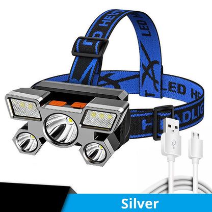 5 LED USB Rechargeable Headlamp; Portable Built-in 18650 Battery Head Flash Light; Waterproof For Expedition Outdoor Camping Fishing - Discount Msrp 