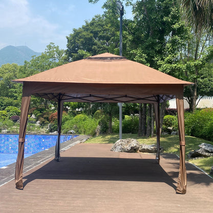 Outdoor 11x 11Ft Pop Up Gazebo Canopy With Removable Zipper Netting,2-Tier Soft Top Event Tent,Suitable For Patio Backyard Garden Camping Area with 4 Sandbags,Brown - Discount Msrp 