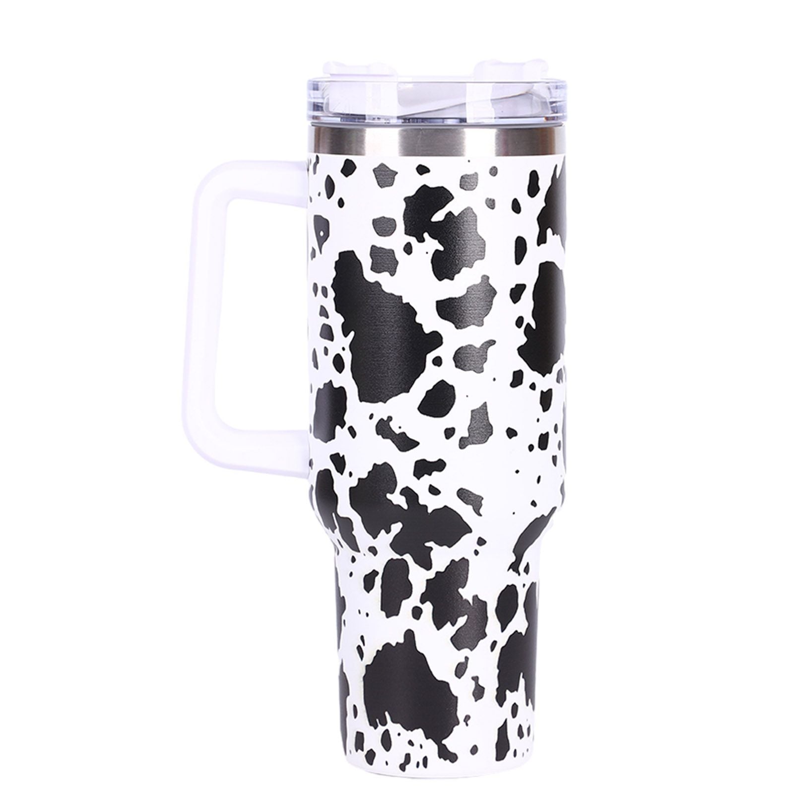 40oz 5D cowprint Insulated Tumbler With Handle And Straw Lid Portable Large Capacity water bottle, Heat preservation,304 Stainless Steel Cup For Outdoor Sports, Travel & Camping Birthday Gift - Discount Msrp 