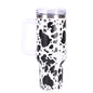 40oz 5D cowprint Insulated Tumbler With Handle And Straw Lid Portable Large Capacity water bottle, Heat preservation,304 Stainless Steel Cup For Outdoor Sports, Travel & Camping Birthday Gift - Discount Msrp 