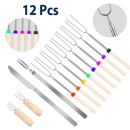 Stainless Steel Roasting Sticks Set 31.9in Extendable Telescoping Marshmallow Hot Dog Fork Skewers Set - Discount Msrp 