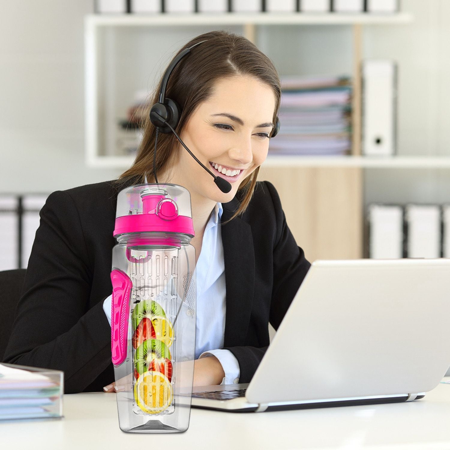 Fruit Infuser Water Bottle 32OZ Juice Shaker Sport w/ Flip Top Lid Anti-Slip Grips For Office Home Sport Running Walking Hiking - Discount Msrp 