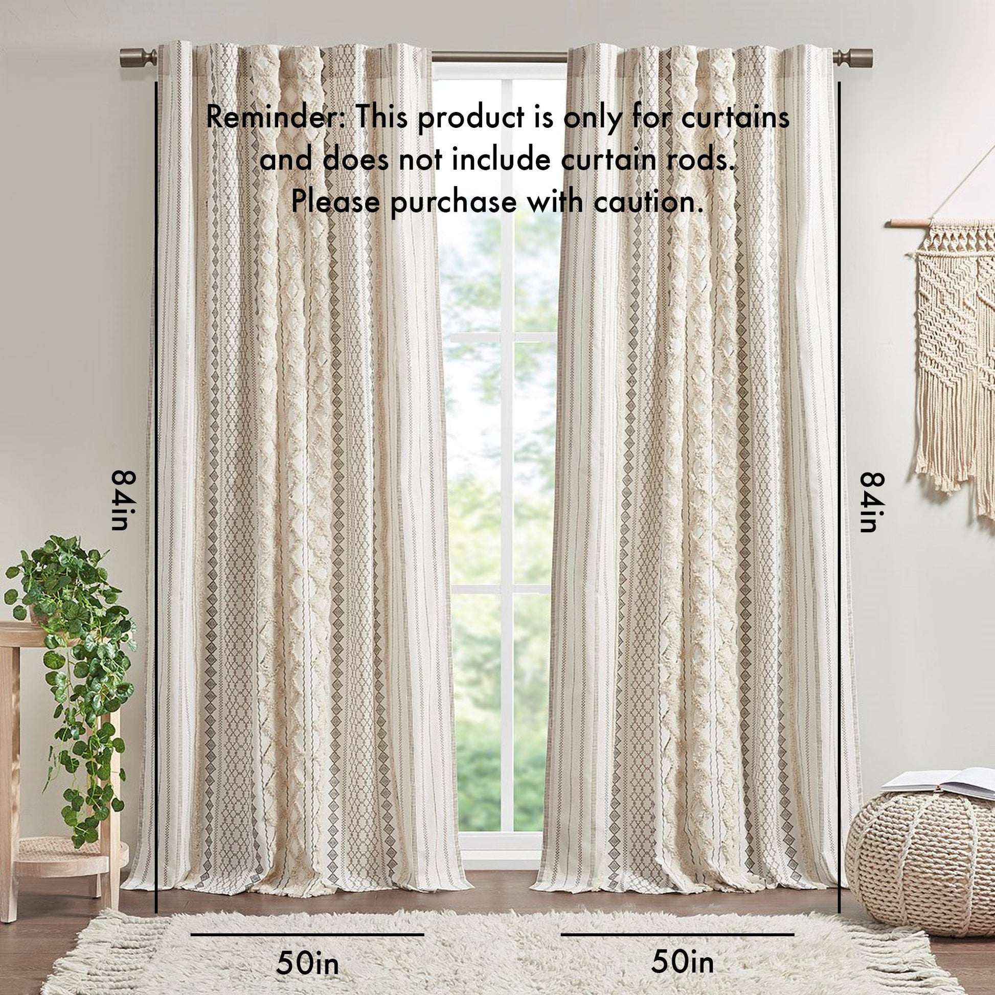 Cotton Printed Curtain Panel with Chenille Stripe and Lining(Only 1 Pc Panel) - Discount Msrp 