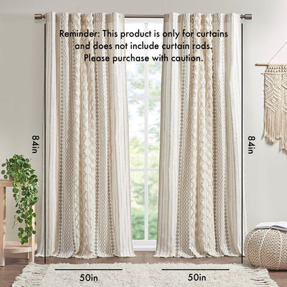 Cotton Printed Curtain Panel with Chenille Stripe and Lining(Only 1 Pc Panel) - Discount Msrp 