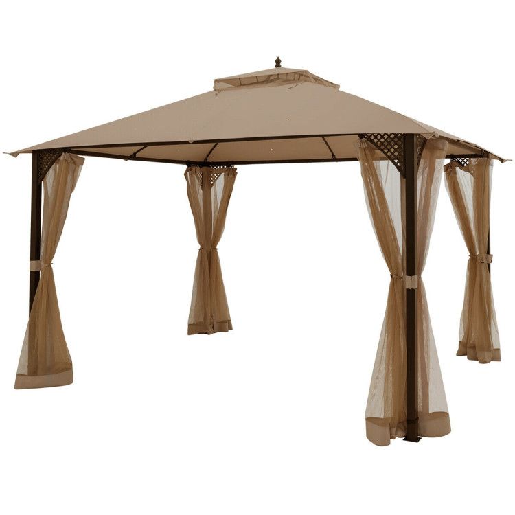 12 x 10 Feet Outdoor Double Top Patio Gazebo with Netting - Discount Msrp 