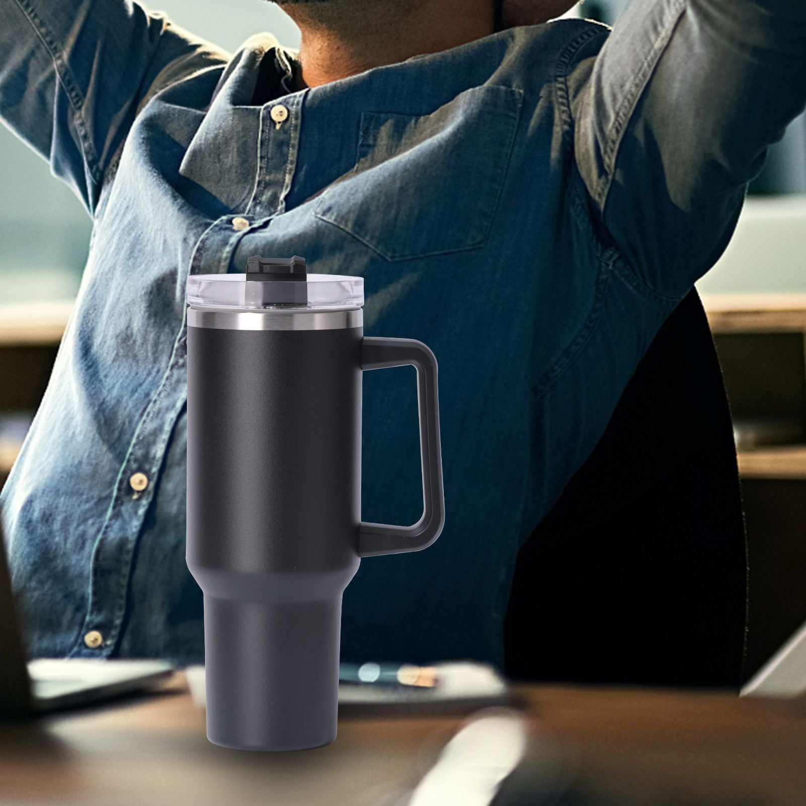 40oz large capacity tumbler With Handle And Straw Lid, Insulated Reusable Stainless Steel Water Bottles Travel Mug Coffee Cup car cup water cup For Men Women Outdoor Camping Driving, gift - Discount Msrp 