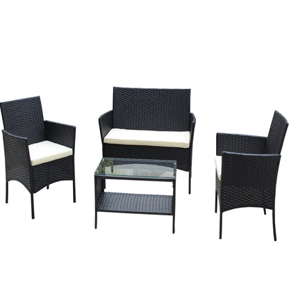 4 PC Rattan Patio Furniture Set Outdoor Patio Cushioned Seat Wicker Sofa - Discount Msrp 