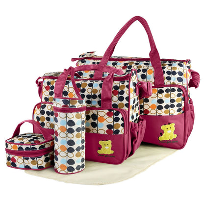 5PCS Baby Nappy Diaper Bags Set Mummy Diaper Shoulder Bags w/ Nappy Changing Pad Insulated Pockets Travel Tote Bags - Discount Msrp 
