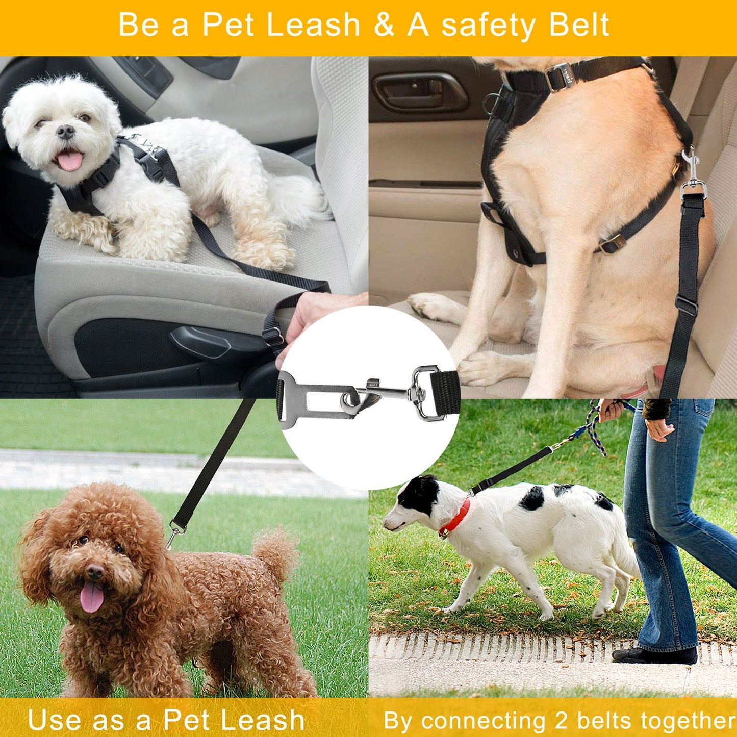 2Pcs Pet Dog Seat Belt Leash Adjustable Pet Dog Cat Safety Leads Harness - Discount Msrp 