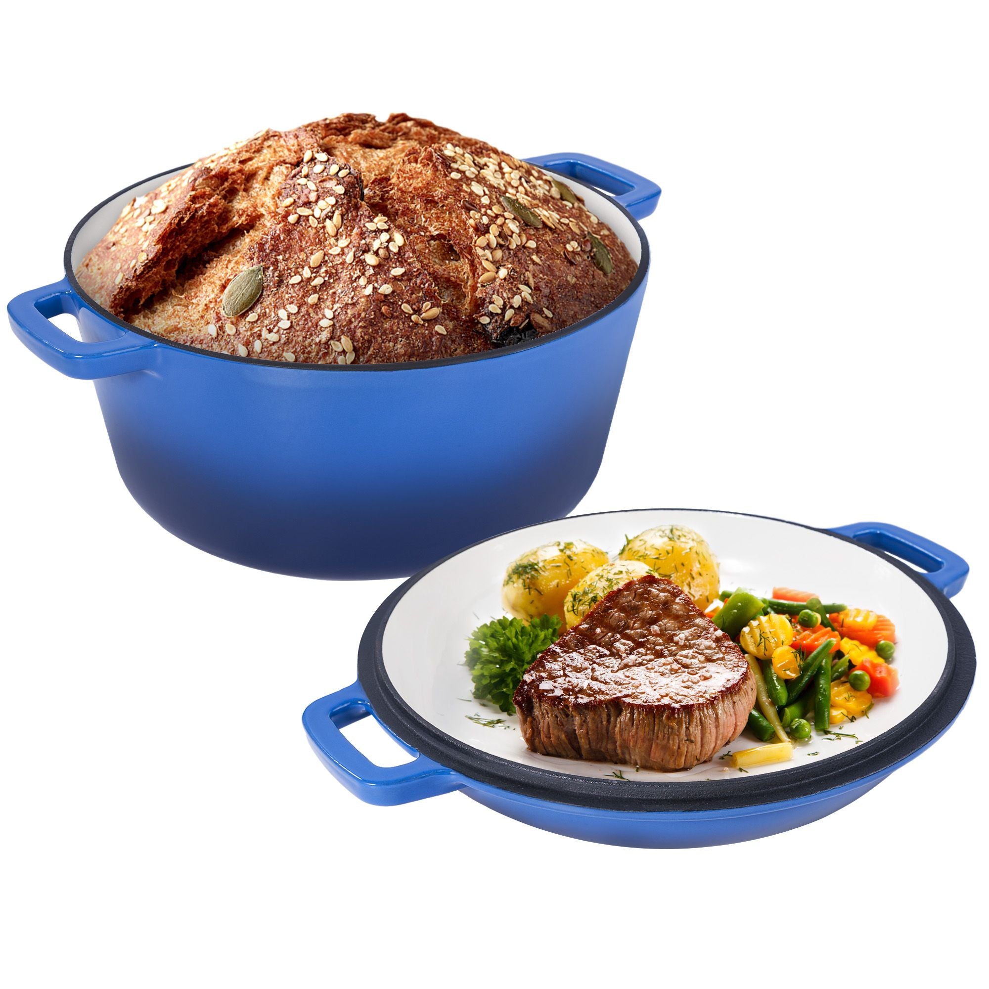 Enameled Cast Iron Dutch Oven with Serving Lid + ENCLOSED THERMAL CIRCLE Design - Discount Msrp 