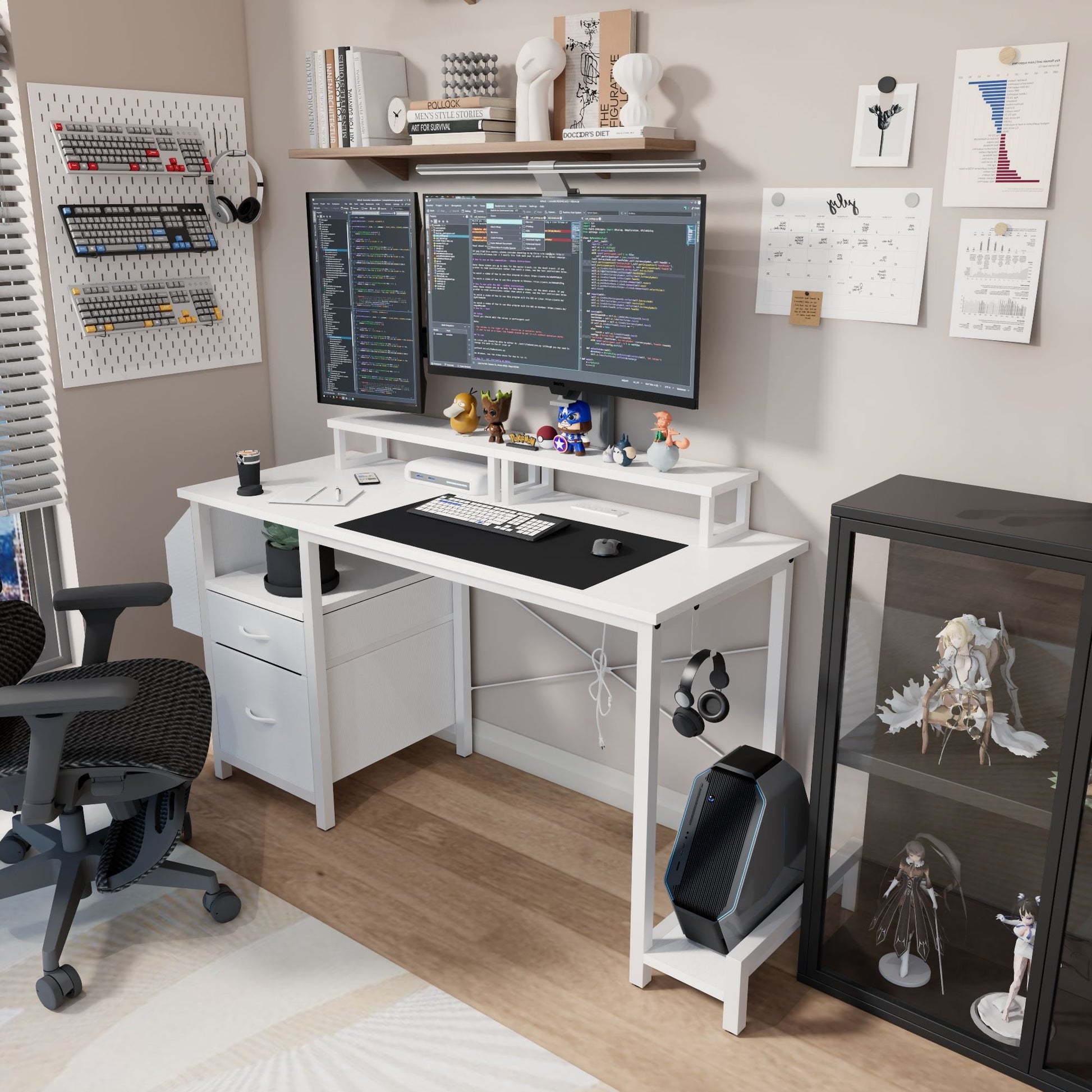47"office desk with power outlet,2 Monitor Stands,2 drawers,Side Pocket,Easy to Assemble,Frame stability Reversible,use for home desk, computer desk, game table,White - Discount Msrp 
