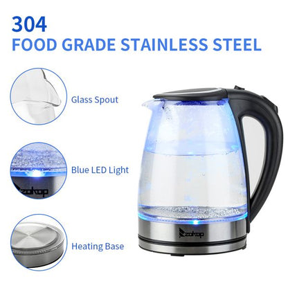[Old Code: 93541003] ZOKOP HD-1857-A 110V 1200W 1.8L Electric Glass Kettle US Plug - Discount Msrp 