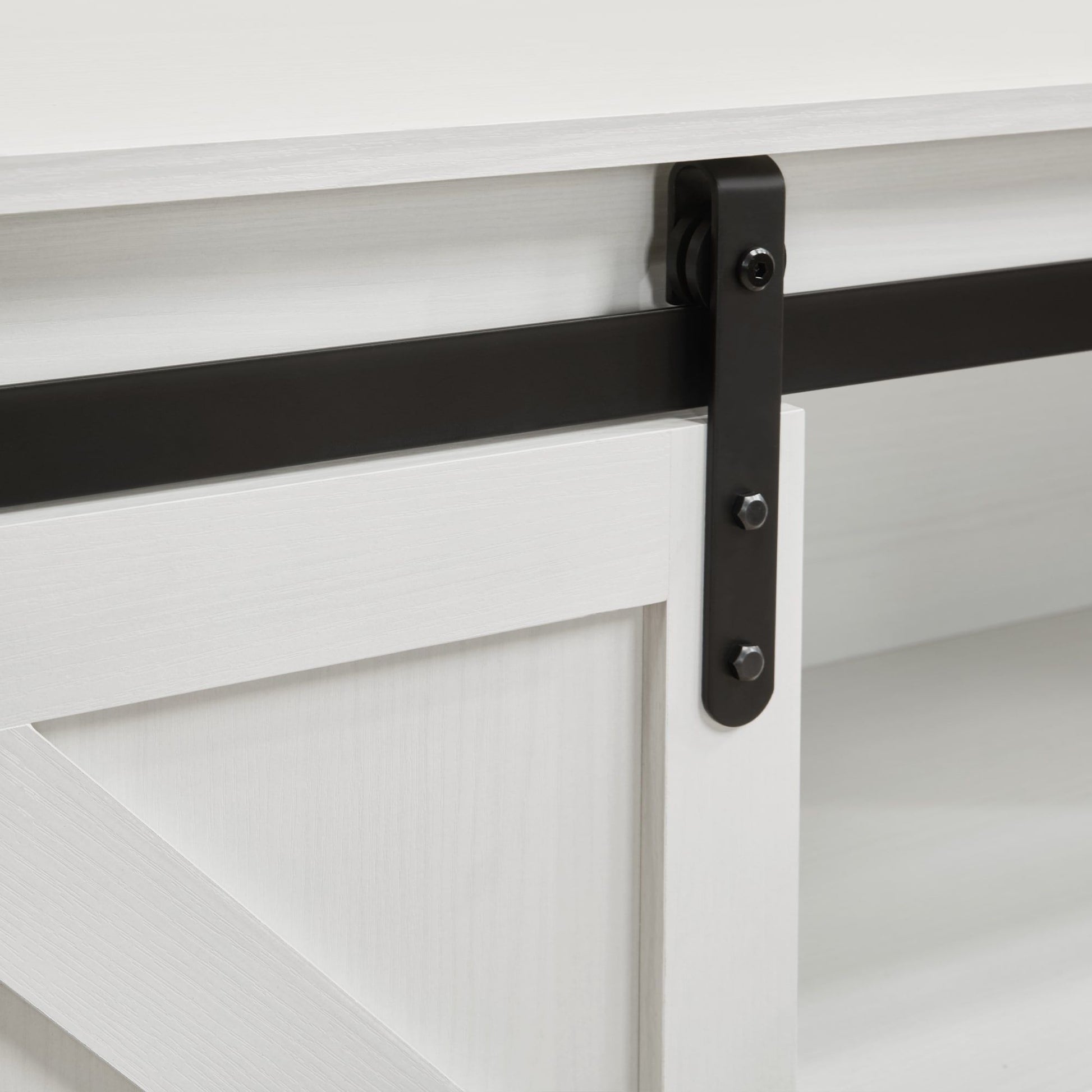 58" Farmhouse TV Stand and Entertainment Center for Televisions up to 65 Inchs,with Sliding Barn Doors and Storage Cabinets,White - Discount Msrp 