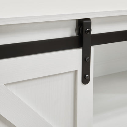 58" Farmhouse TV Stand and Entertainment Center for Televisions up to 65 Inchs,with Sliding Barn Doors and Storage Cabinets,White - Discount Msrp 