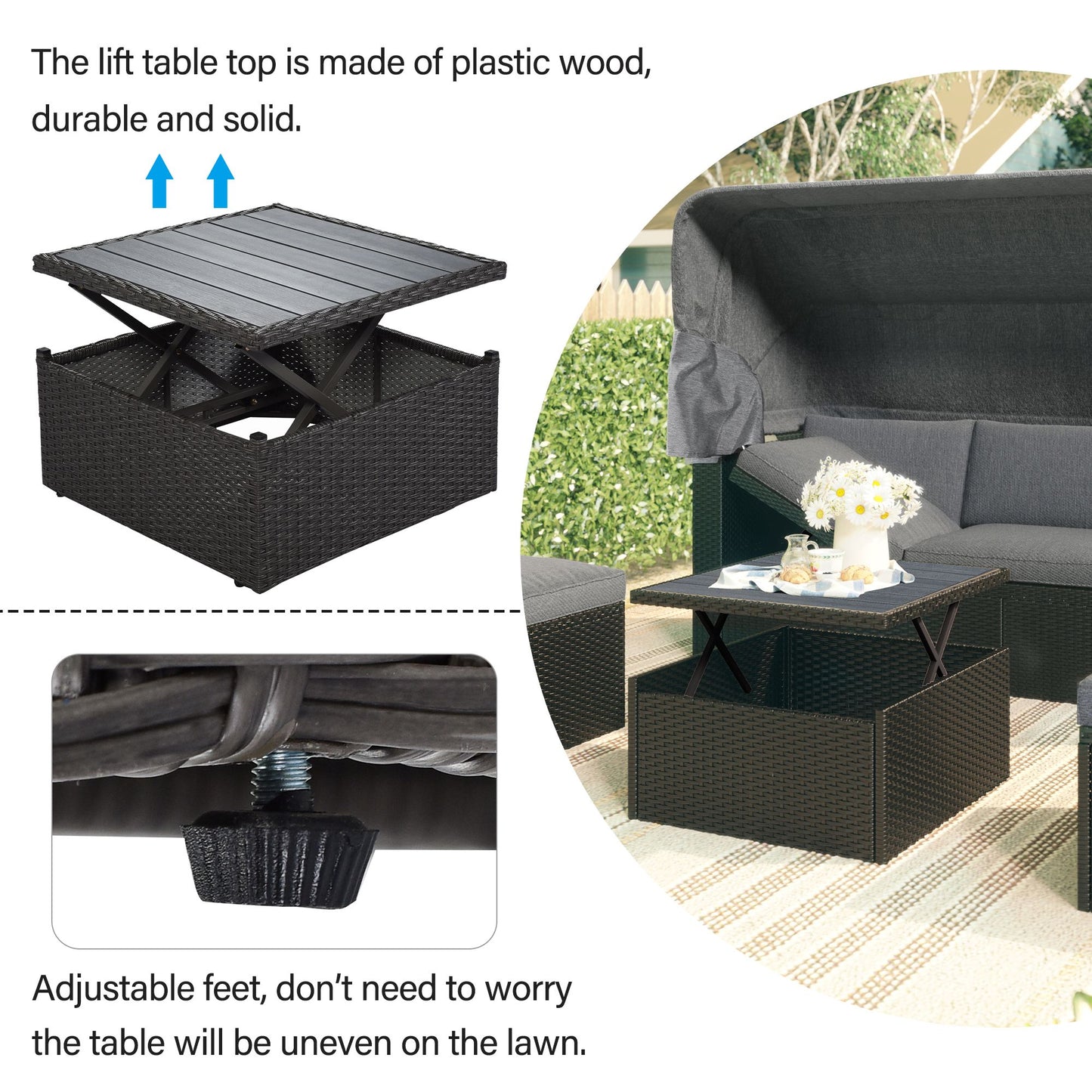 Outdoor Patio Rectangle Daybed with Retractable Canopy, Wicker Furniture Sectional Seating with Washable Cushions, Backyard, Porch - Discount Msrp 