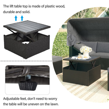 Outdoor Patio Rectangle Daybed with Retractable Canopy, Wicker Furniture Sectional Seating with Washable Cushions, Backyard, Porch - Discount Msrp 