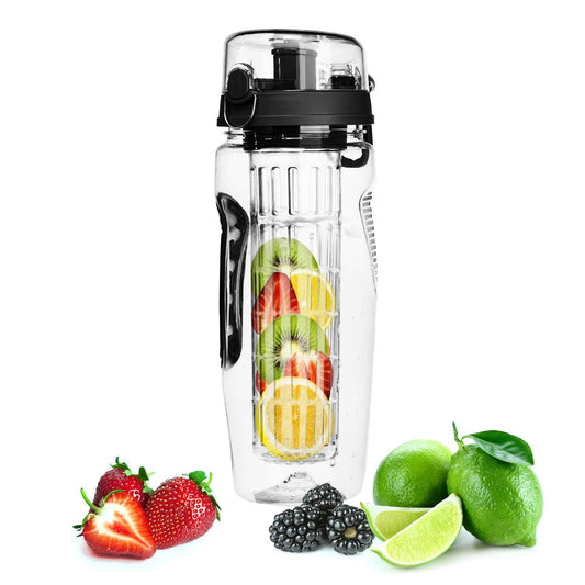 Fruit Infuser Water Bottle 32OZ Juice Shaker Sport w/ Flip Top Lid Anti-Slip Grips For Office Home Sport Running Walking Hiking - Discount Msrp 