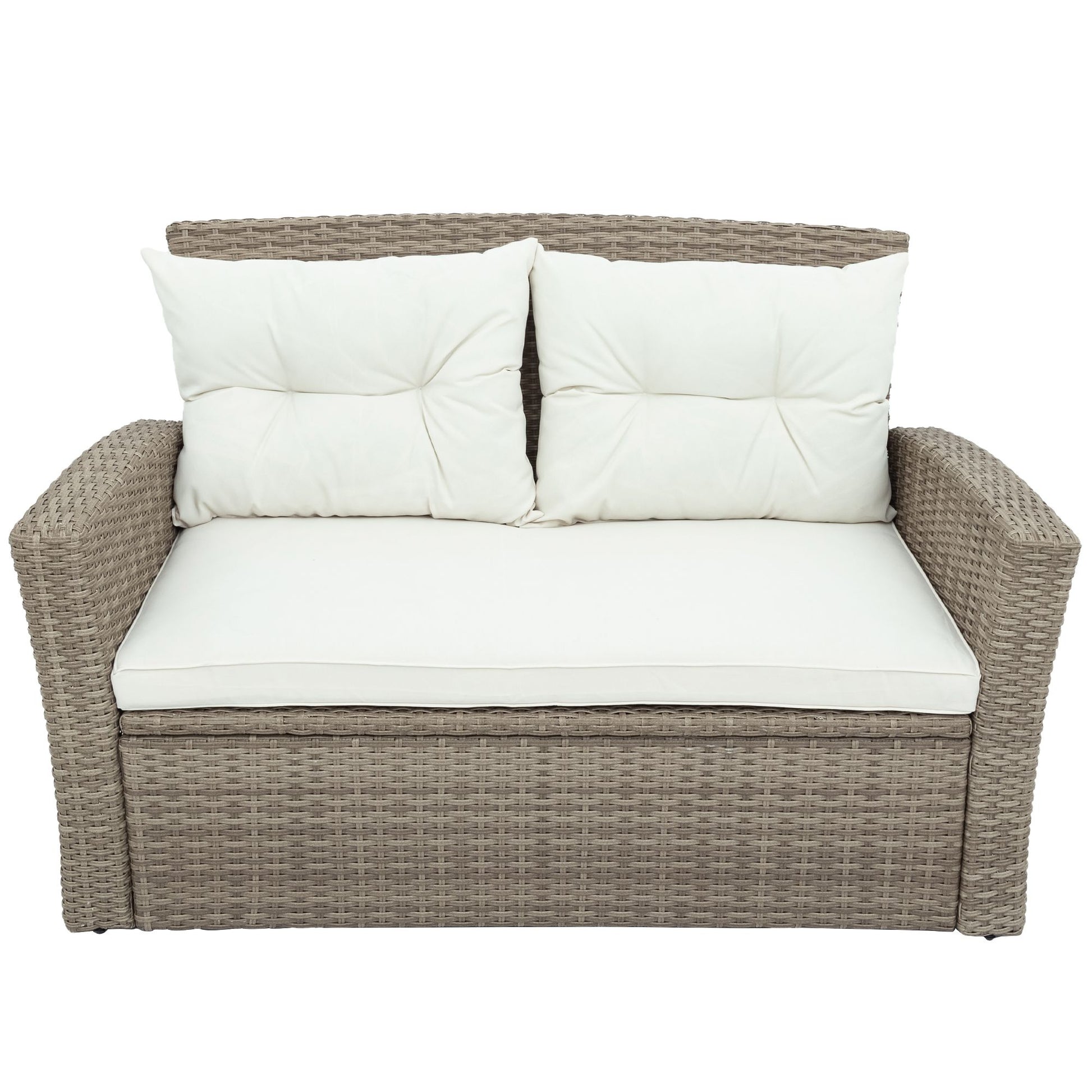 Patio Furniture Set; 4 Piece Outdoor Conversation Set All Weather Wicker Sectional Sofa with Ottoman and Cushions - Discount Msrp 