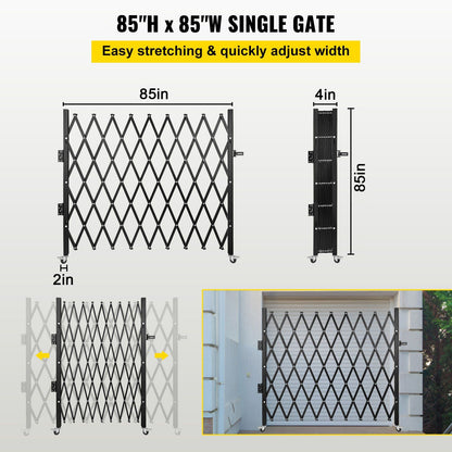 VEVOR Single Folding Security Gate, 7.1' H x 7.1' W (85 x 85 inch)Folding Door Gate, Steel Accordion Security Gate, Flexible Expanding Security Gate, 360° Rolling Barricade Gate, Scissor Gate - Discount Msrp 