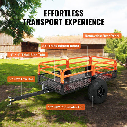 VEVOR Heavy Duty Steel ATV Dump Trailer, 1500-Pound Load Capacity 15 Cubic Feet, Tow Behind Dump Cart Garden Trailer, with Removable Sides and 2 Tires, for Mowers, Tractors, ATV, UTV - Discount Msrp 
