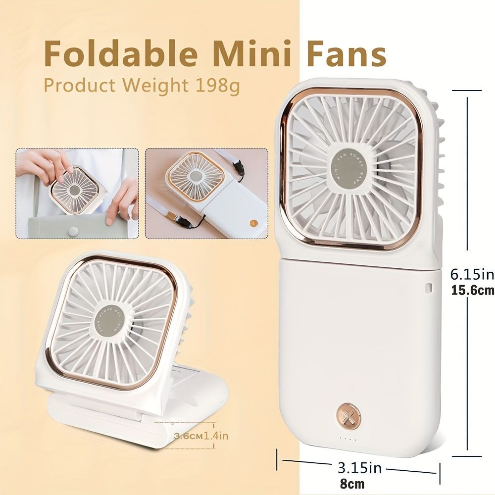 Handheld Portable Fan; Rechargeable Power Bank USB Mini Fan; Small Personal Fan With 3 Speeds; 3000 MAh Battery Operated Foldable Desk Fan; Neck Fan With Lanyard - Discount Msrp 