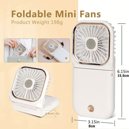 Handheld Portable Fan; Rechargeable Power Bank USB Mini Fan; Small Personal Fan With 3 Speeds; 3000 MAh Battery Operated Foldable Desk Fan; Neck Fan With Lanyard - Discount Msrp 
