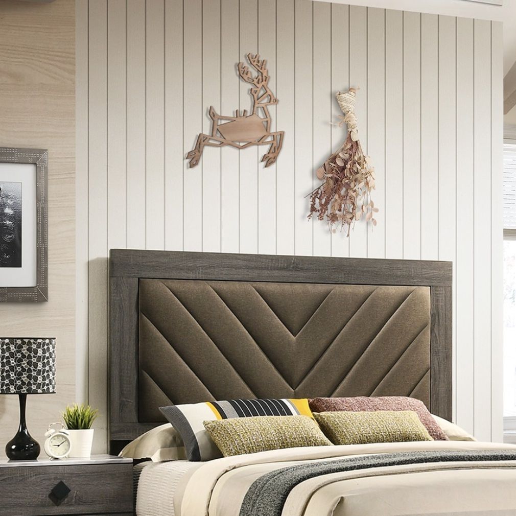 Contemporary 1pc Queen Size Bed Bedroom Furniture Upholstered Headboard Rubberwood 1pc Bedframe Gray Finish - Discount Msrp 
