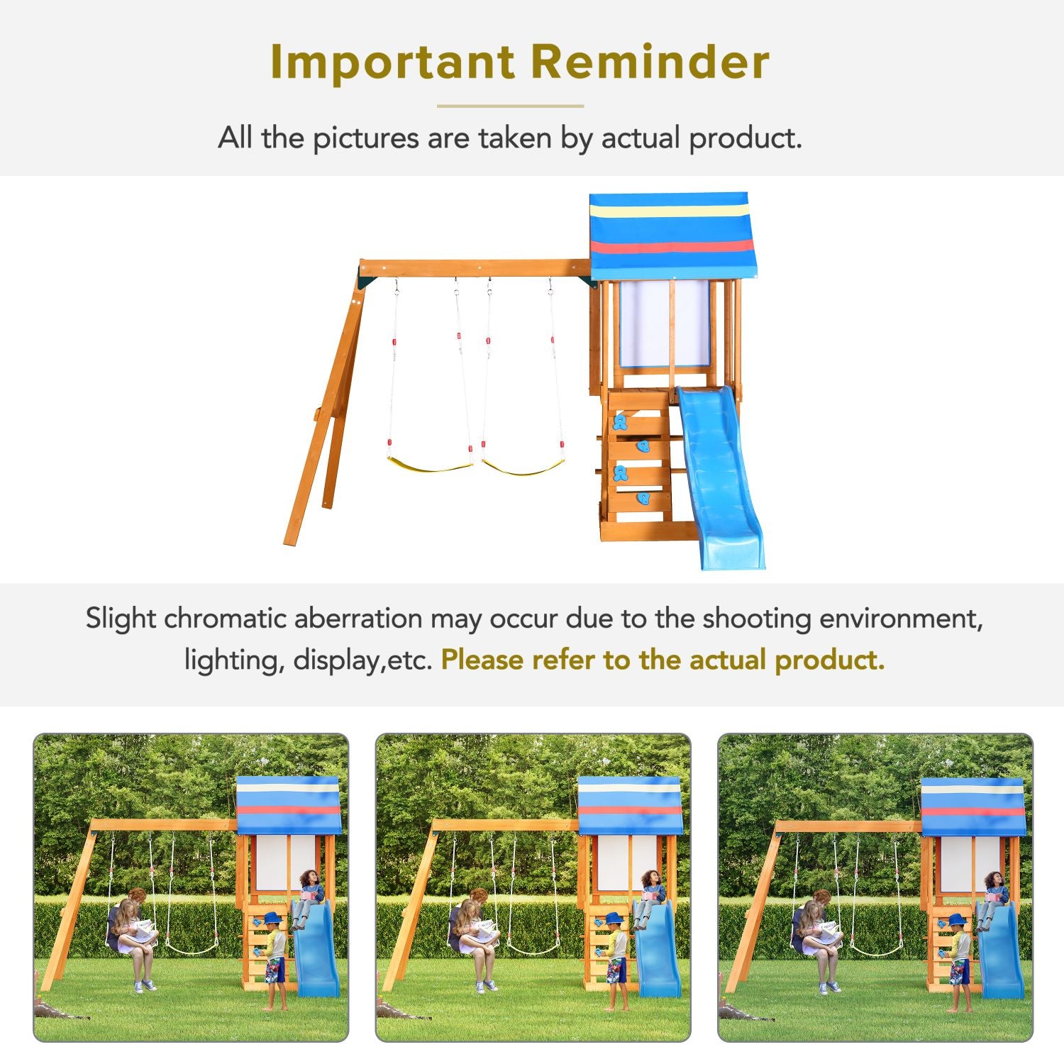 Wooden Outdoor Swing Set 3 in 1 Swing Set outdoor Children's Playset with Slide , 2 Swings and Climber for Garden, Backyard and Playground, Blue - Discount Msrp 
