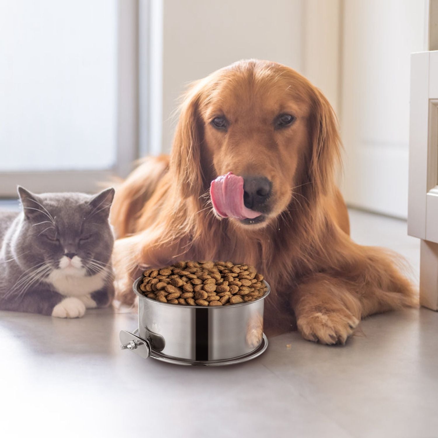 Stainless Steel Dog Bowl Pets Hanging Food Bowl Detachable Pet Cage Food Water Bowl with Clamp Holder - Discount Msrp 