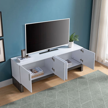 Side Credenza with 4 Doors, Storage Cabinets, 60" TV Stand- White & Distressed Grey - Discount Msrp 