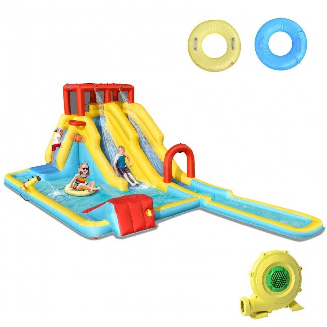 Inflatable Dual Slide Water Park Climbing Bouncer with 735W Air Blower - Discount Msrp 