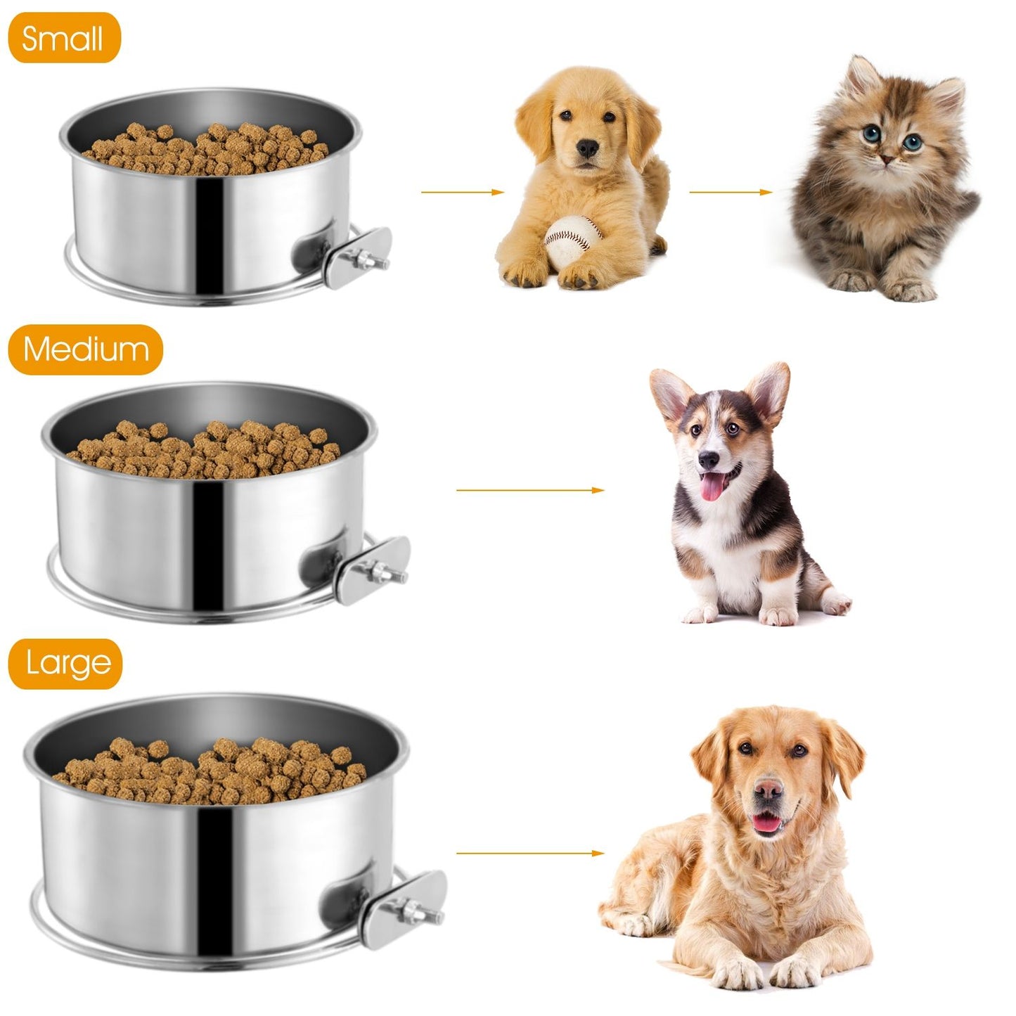 Stainless Steel Dog Bowl Pets Hanging Food Bowl Detachable Pet Cage Food Water Bowl with Clamp Holder - Discount Msrp 