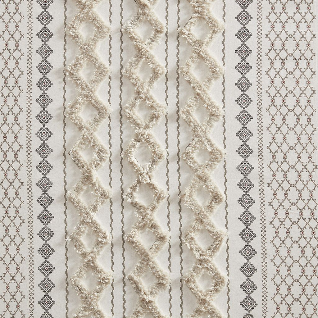 Cotton Printed Curtain Panel with Chenille Stripe and Lining(Only 1 Pc Panel) - Discount Msrp 