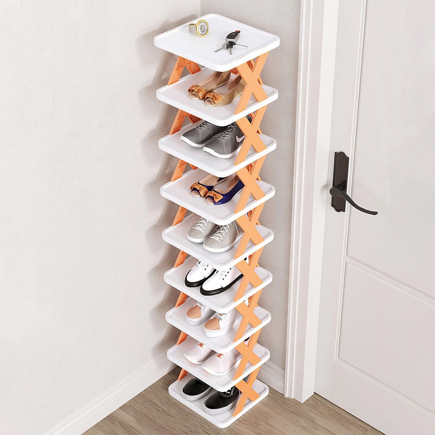 9Tier Narrow Entryway Shoe Rack Plastic Vertical Shoe Organizer Space Saving Free Standing Shoes Storage Shelf Closet Hallway - Discount Msrp 