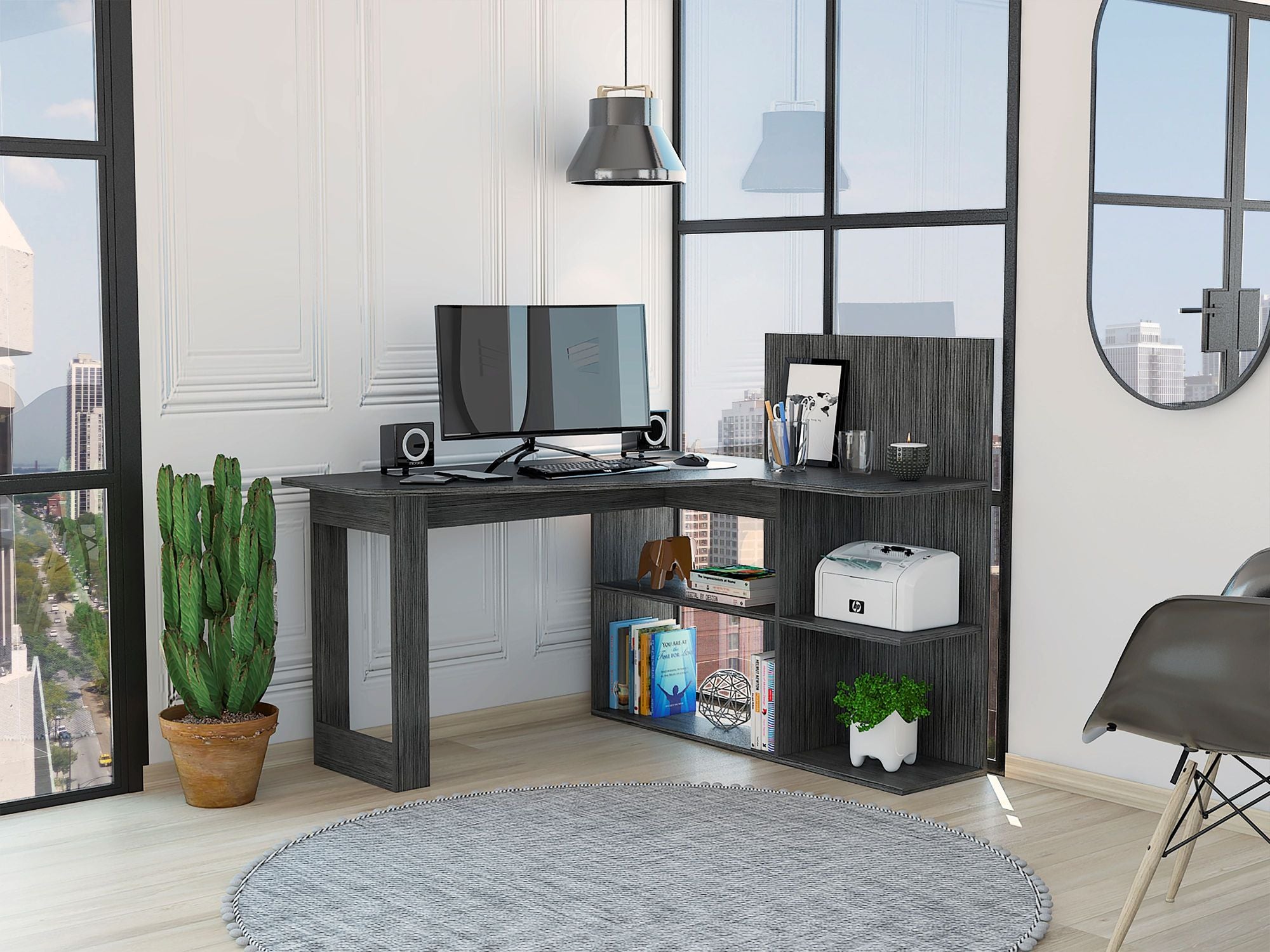 Fresno Writing Computer Desk; Four Shelves - Discount Msrp 