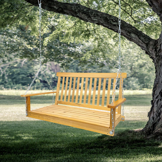 Front Porch Swing with Armrests, Wood Bench Swing with Hanging Chains,for Outdoor Patio ,Garden Yard, porch, backyard, or sunroom,Easy to Assemble,teak - Discount Msrp 
