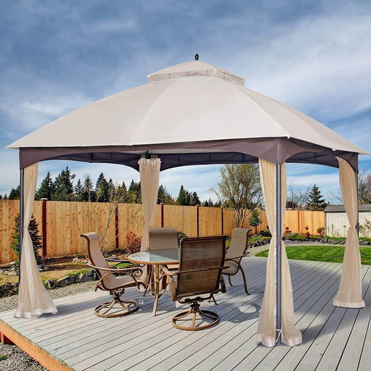 10*12 FT Softtop Metal Gazebo with Mosquito Net&Sunshade Curtains,Sturdy Heavy Duty Double Roof Canopy,Galvanized Steel Design Outdoor Tent,Suitable for Gardens,Patio,Backyard - Discount Msrp 