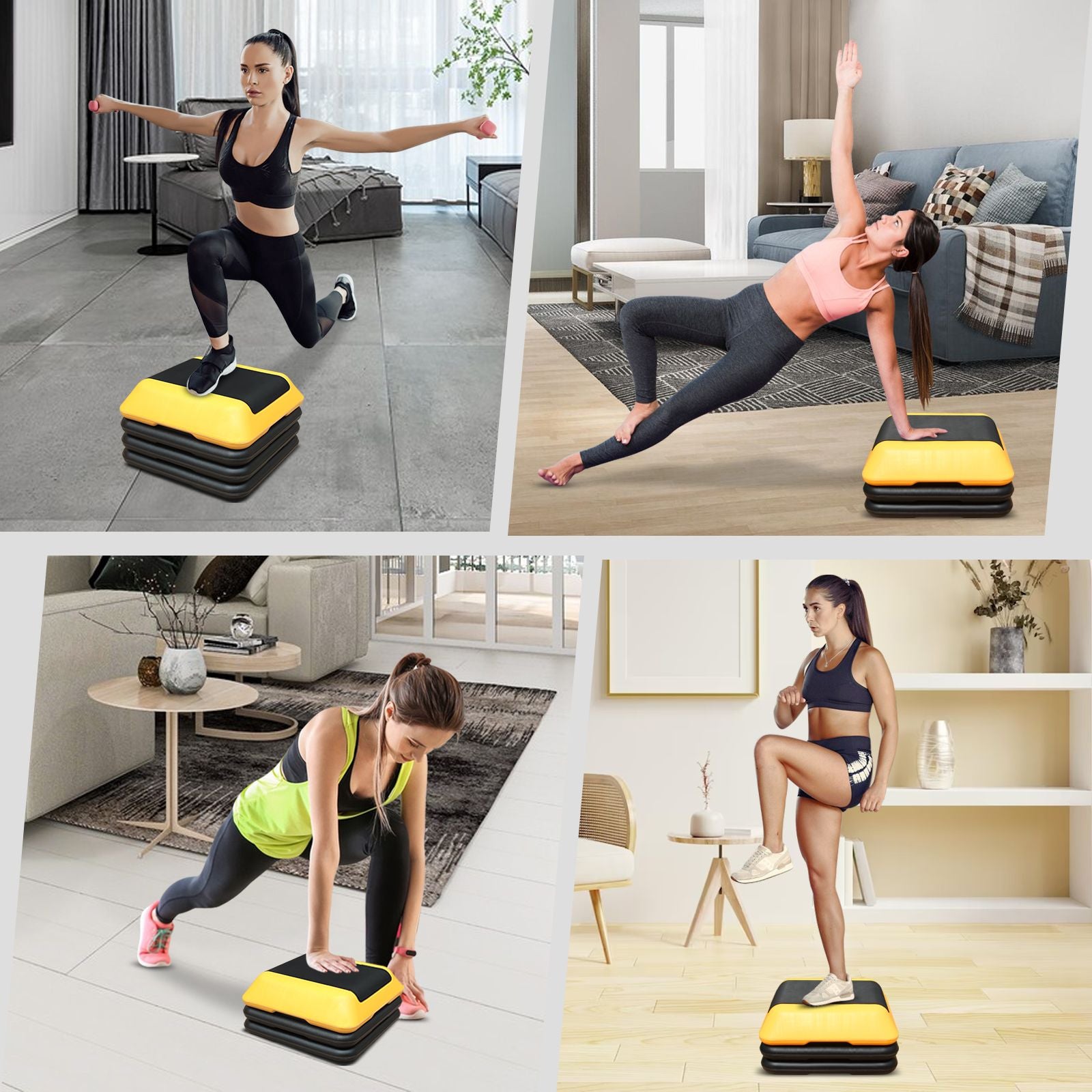 Height-Adjustable Step Aerobics Platform Fitness Equipment Stepper Trainer Exercise Step Platform with 4 Riser Yellow - Discount Msrp 