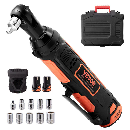 VEVOR 3/8" Cordless Electric Ratchet Wrench Set, 12V 33 Ft-lbs Power Ratchet Tool Kit, 45-Min Fast Charge, 2-Pack 2.0Ah Battery, Built-in LED Light, Variable Speed Trigger, 10 Sockets - Discount Msrp 