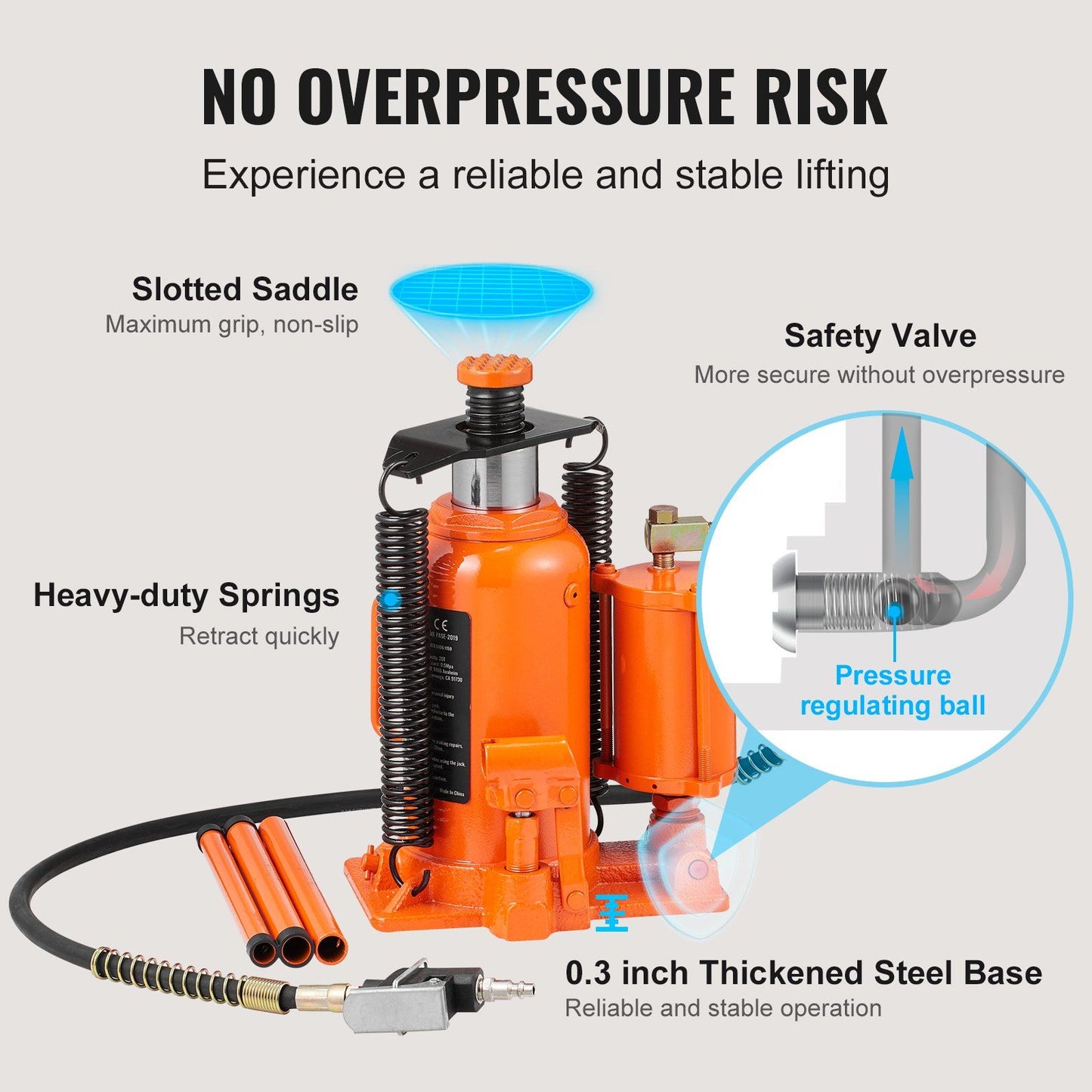 VEVOR Air Hydraulic Bottle Jack, 20 Ton/40000 LBS All Welded Bottle Jack, 10.4-19.7 inch Lifting Range, Manual Handle and Air Pump, for Car, Pickup, Truck, RV, Auto Repair, Industrial Engineering - Discount Msrp 