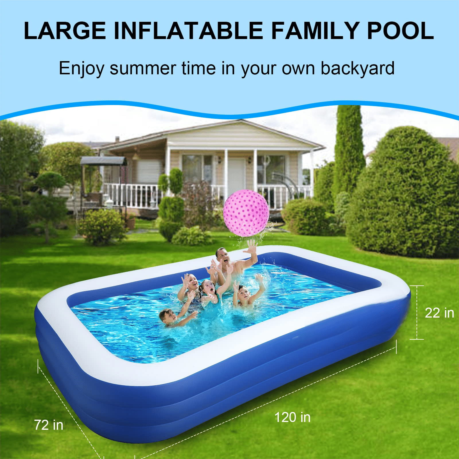 Inflatable Pool for Kids and Adults, 120" X 72" X 22" Oversized Thickened Family Swimming Pool - Discount Msrp 