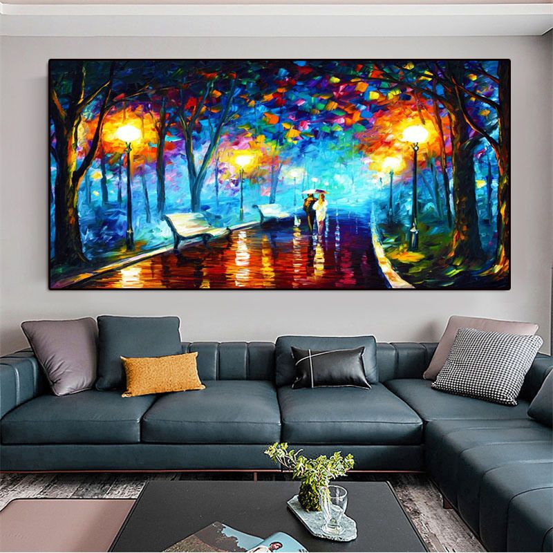 Hand Painted Night Thick Modern Canvas Oil Paintings Wall Art Abstract Landscape Pictures For Living Room Home Decoration - Discount Msrp 