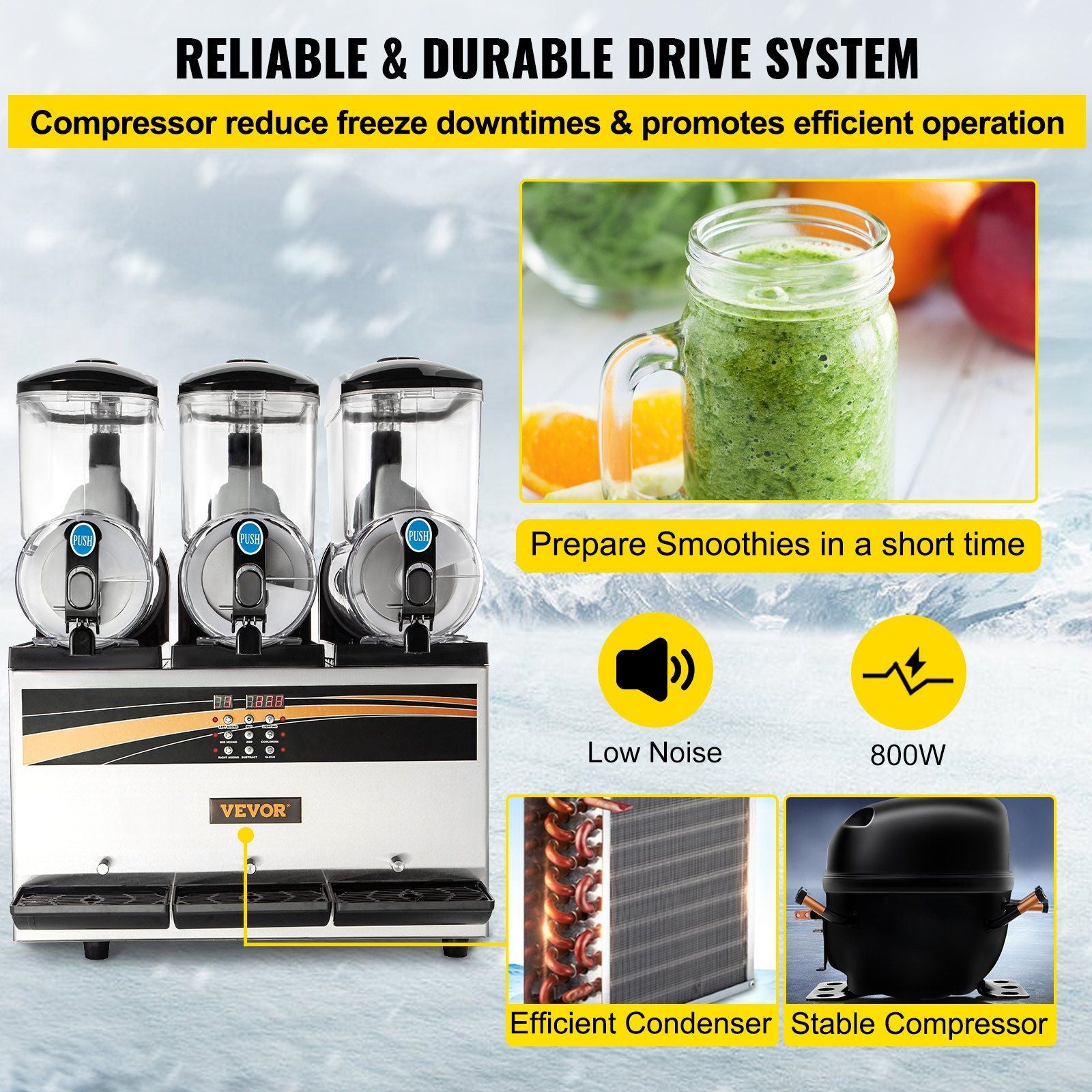 VEVOR Commercial Slushy Machine, 3x15L Tank Commercial Margarita Maker, 1200W Stainless Steel Frozen Drink Machine, Temperature Adjustment 26.6°F to 28.4°F, Perfect for Restaurants Cafes Bars - Discount Msrp 