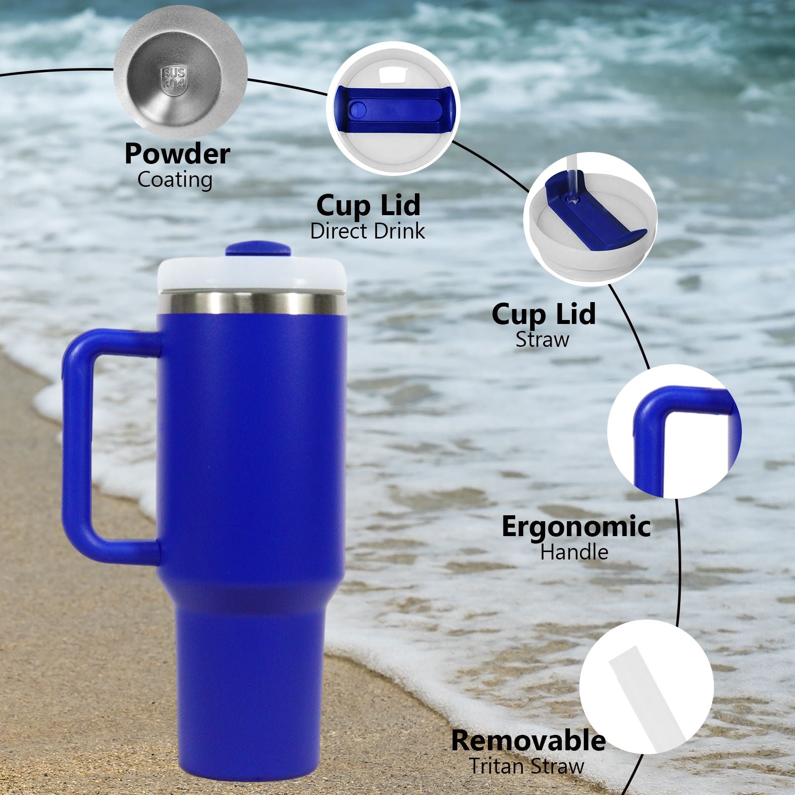 40oz V2 large capacity tumbler, With Handle And Straw Lid, Insulated Reusable Stainless Steel Water Bottles Travel Mug Coffee Cup car cup water cup For Men Women Outdoor Camping Driving, gift - Discount Msrp 
